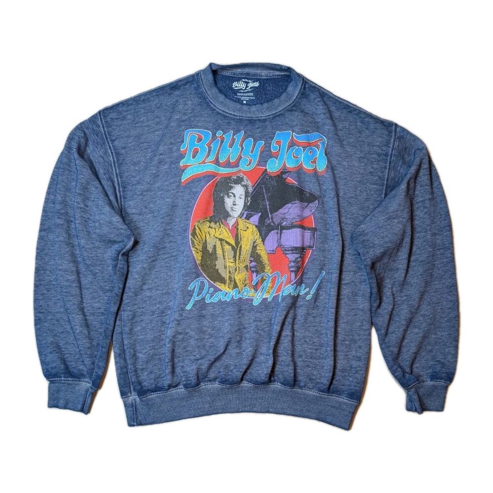Billy Joel Piano Man Graphic Sweatshirt Blue Fleece Crewneck Mens M